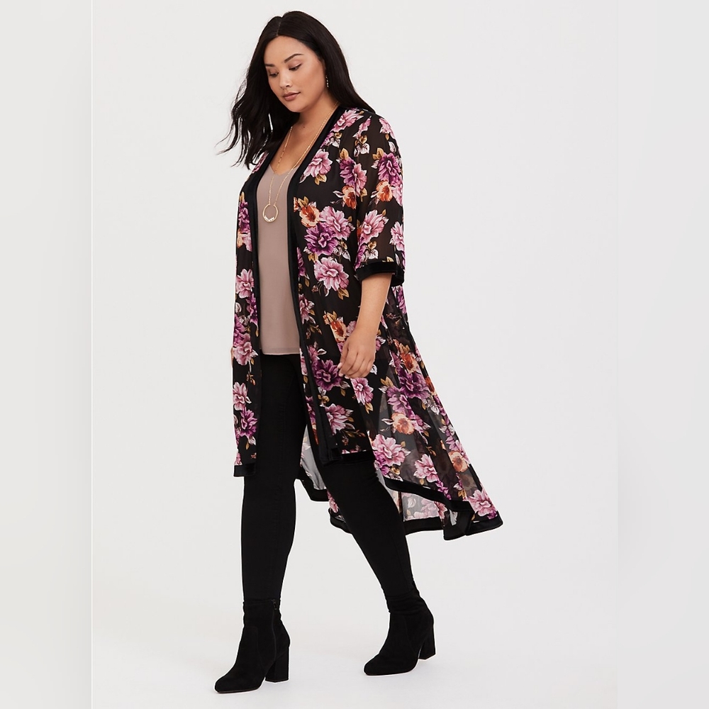 Torrid Chiffon Maxi High-Low Kimono sz 3/4